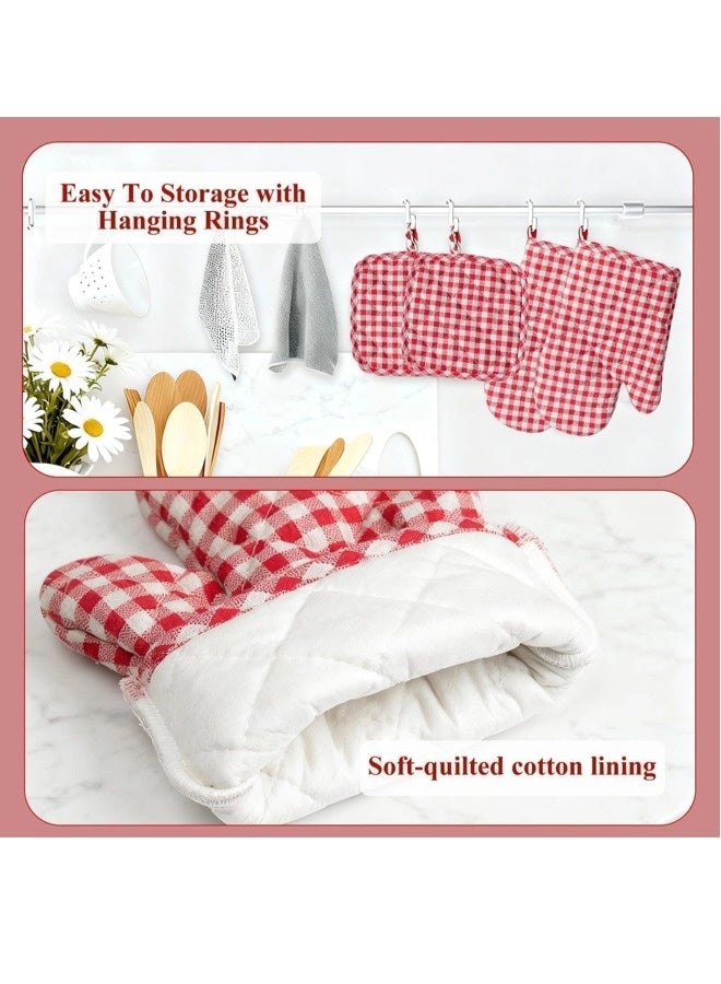 شيبشيب مجموعة مكونة من 4 قطع من قفازات الفرن وحوامل الأواني، مقاومة للحرارة العالية حتى 250 درجة، قطن مطبخ سميك إضافي للطهي، قفازات خبز طويلة وحوامل حرارة للمطابخ، الشواء و الميكروويف، هدايا للخبز - Image 3